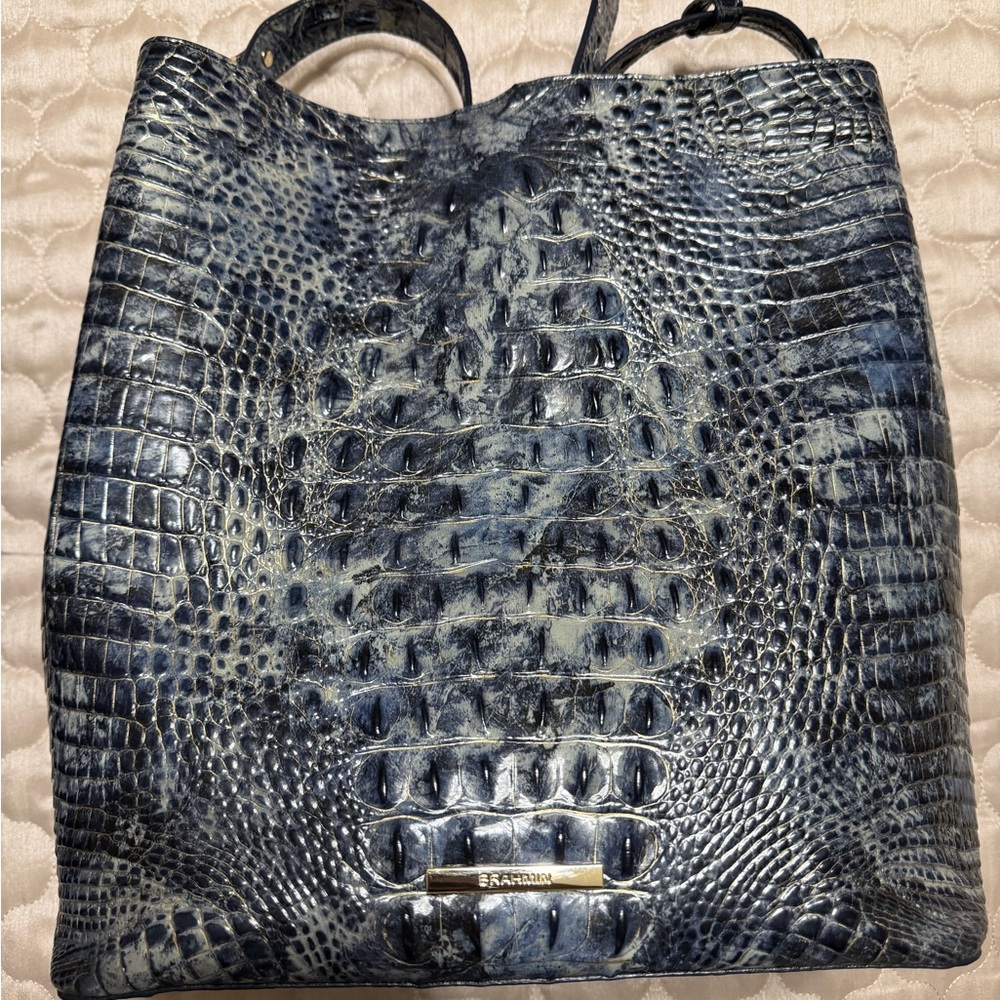 Brahmin Navy Crocodile-Embossed Shoulder Bag